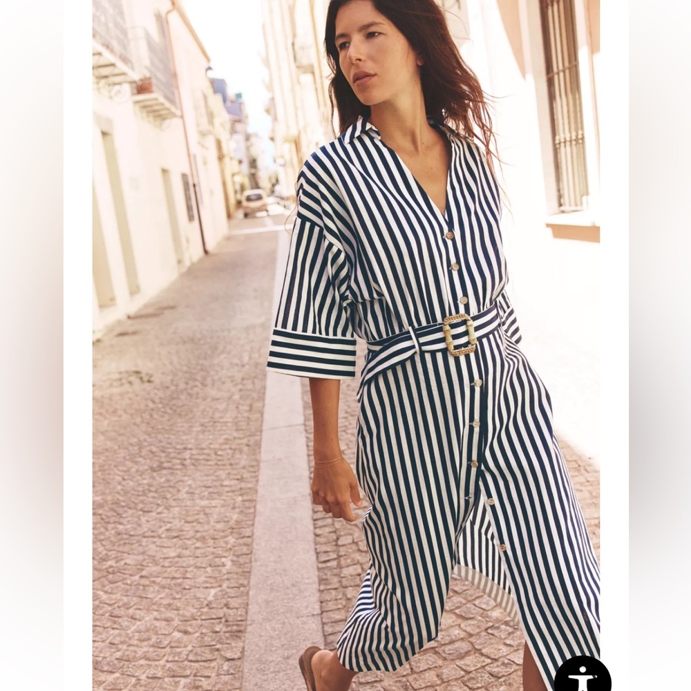 Zara Striped Belted Midi Dress